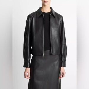 Vince Leather Cropped Zip-Front Jacket- Best Seller